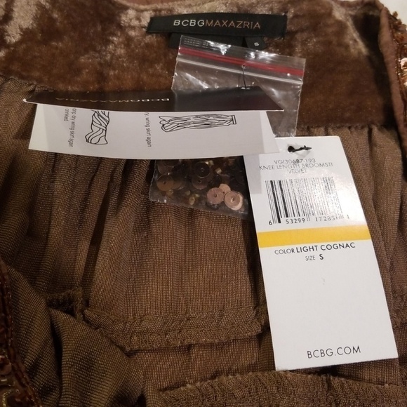 💕BCBGMAXAZRIA💕 Boho Brown Velvet Sequin Skirt - Picture 6 of 6